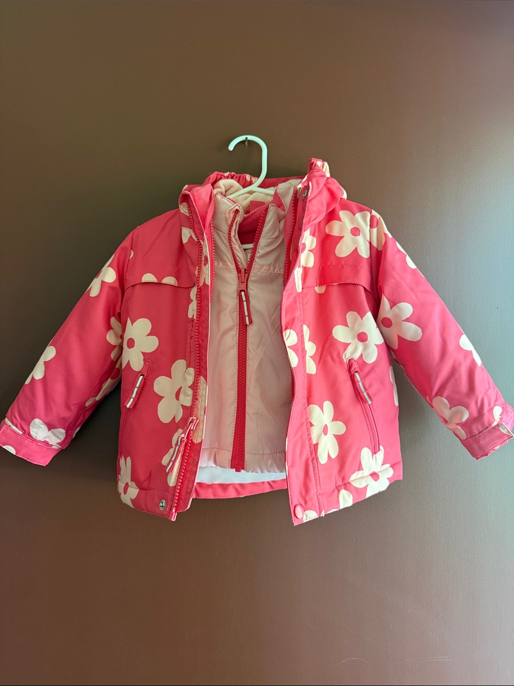Cat & Jack Pink Floral Hooded Puffer Jacket